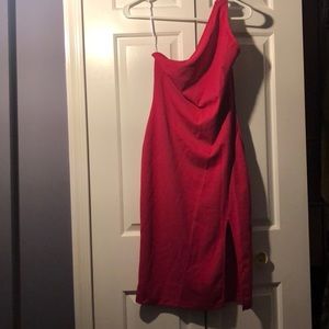 Pink one shoulder split dress